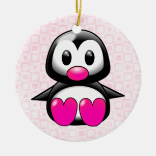 Adorno De Cerámica Pingüino rosado lindo