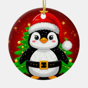 Adorno De Cerámica 🐧 Pingüino Santa Claus Árbol de Navidad Diversión