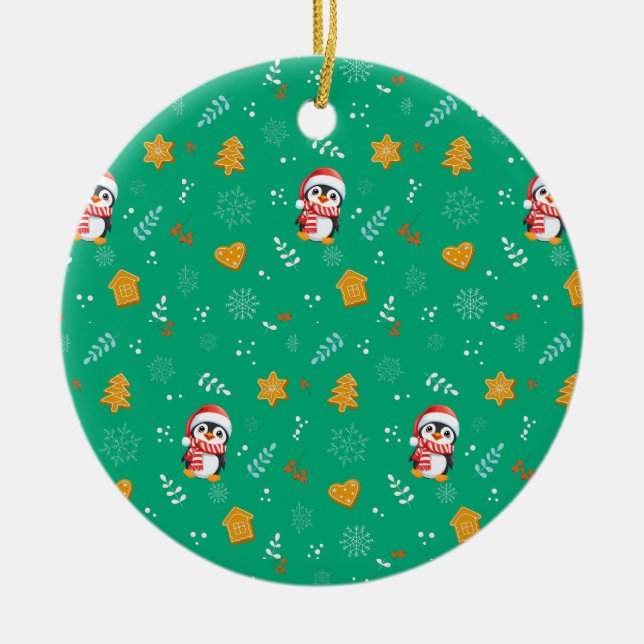 Adorno De Cerámica Pingüino Santa Feliz Feliz Feliz Navidad (Frente)