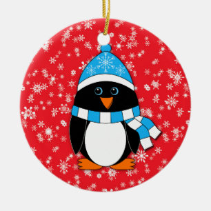 Adorno De Cerámica Pingüino Whimsy de invierno