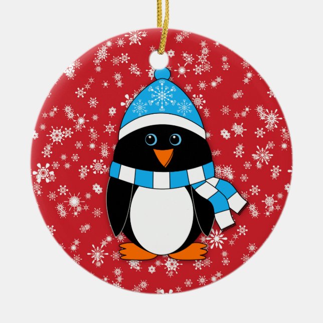 Adorno De Cerámica Pingüino Whimsy de invierno (Frente)