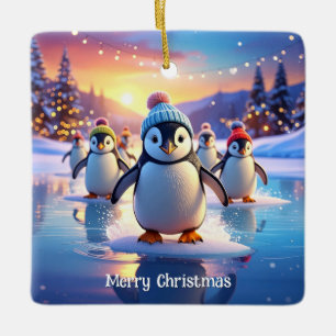 Adorno De Cerámica Pingüinos Adorables con Gorros de Invierno en Hiel