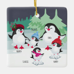 Adorno De Cerámica Pingüinos Adorables con Nombres para Familia de 5