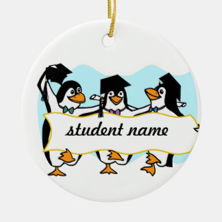 Adorno De Cerámica Pingüinos Bailarines Graduados Felices con Estanda