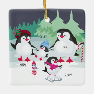 Adorno De Cerámica Pingüinos con nombres para familia de 4