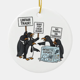 Adorno De Cerámica Pingüinos Contra Aranceles Anti Trump