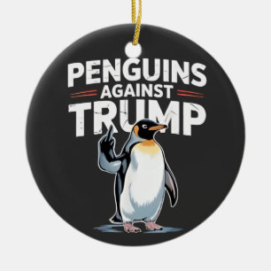 Adorno De Cerámica Pingüinos Contra Aranceles Anti Trump Resistir a T