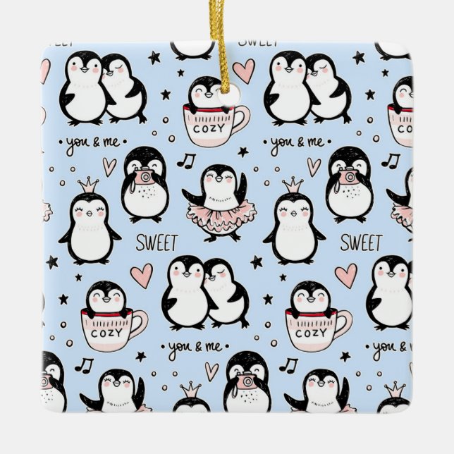 Adorno De Cerámica Pingüinos Cute (Anverso)