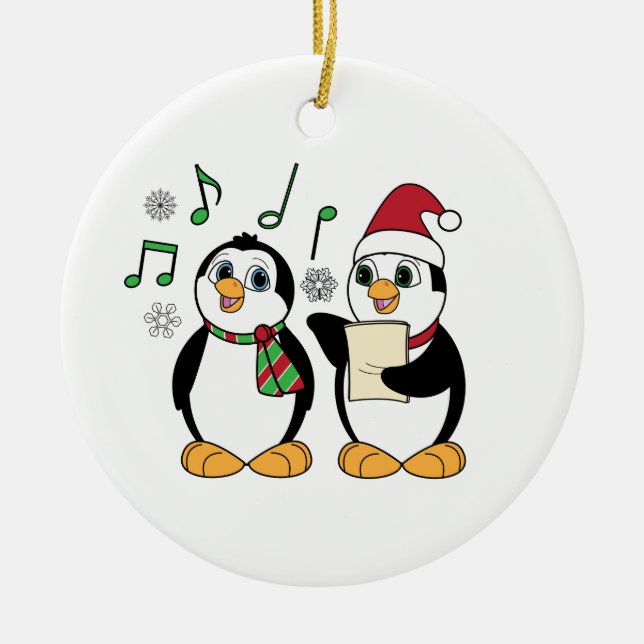 Adorno De Cerámica Pingüinos de Caroling en la nieve (Frente)