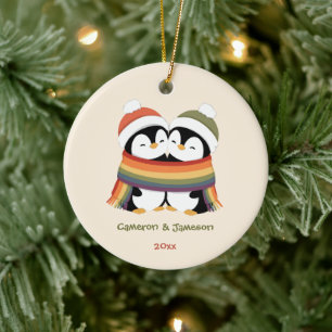 Adorno De Cerámica Pingüinos de Orgullo Personalizados Navideños Acog