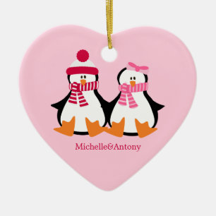 Adorno De Cerámica Pingüinos día de San Valentín