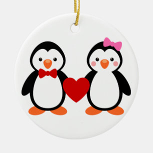 Adorno De Cerámica Pingüinos enamorados