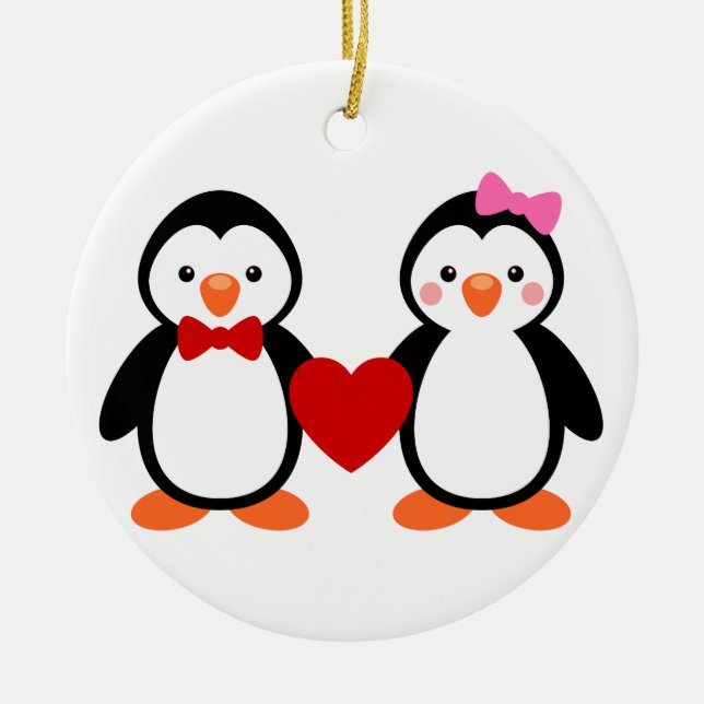 Adorno De Cerámica Pingüinos enamorados (Frente)