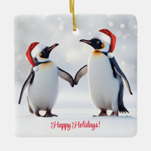 Adorno De Cerámica Pingüinos Felices Fiestas Navidad