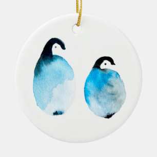 Adorno De Cerámica Pingüinos lindos acuarela