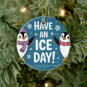 Adorno De Cerámica Pinguinos Lindos Patinando en el Hielo Dibujos Ani