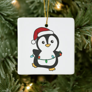 Adorno De Cerámica Pingüinos Navidades de pingüino en invierno