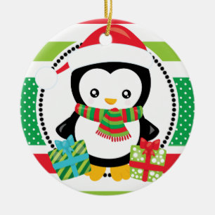 Adorno De Cerámica Pingüinos personalizados del navidad con día de