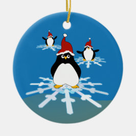 Adorno De Cerámica Pingüinos vuelan sobre un copo de nieve