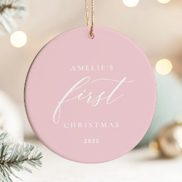 Adorno De Cerámica Pink Baby's First Christmas Photo Ornament