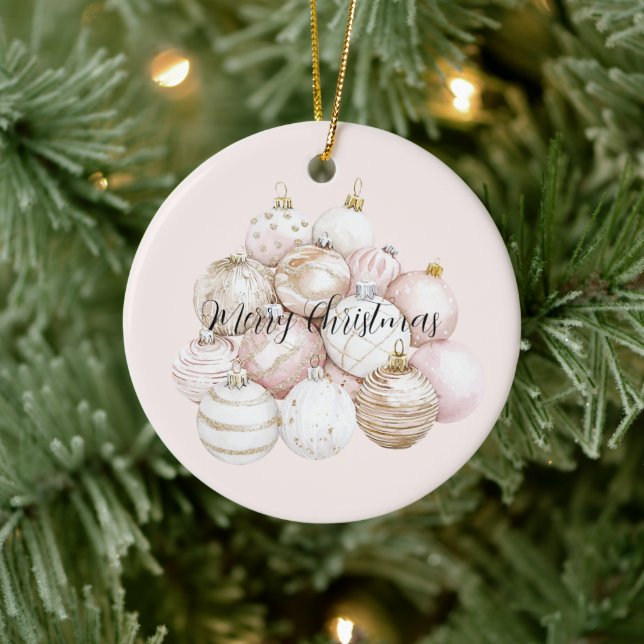 Adorno De Cerámica Pink Blush Gold Champagne Ornaments Christmas (Árbol)