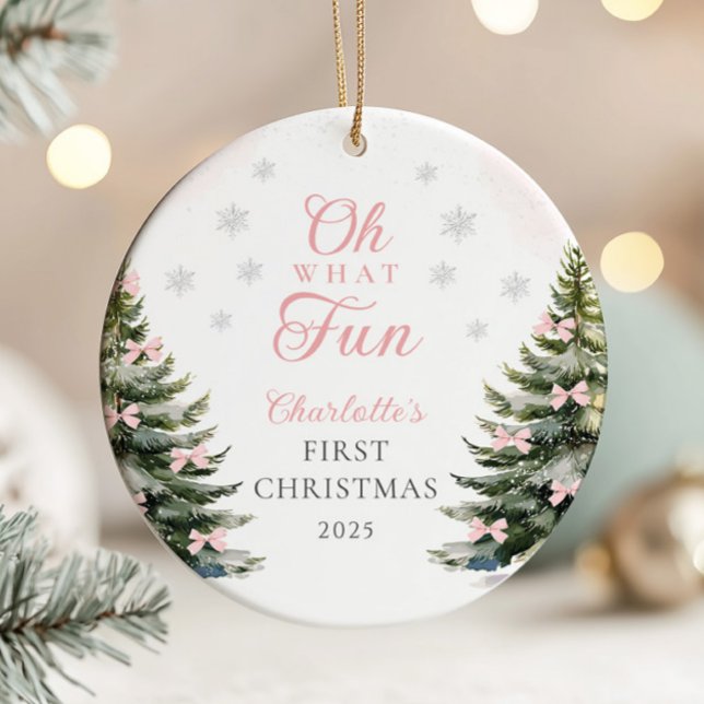 Adorno De Cerámica Pink Bow Pine Tree Baby's First Christmas (Subido por el creador)