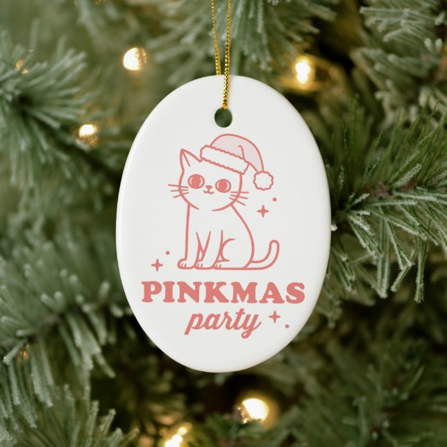 Adorno De Cerámica Pink Christmas aesthetic pinkmas party girly cat (Árbol)