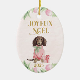 Adorno De Cerámica Pink Dachshund Joyeux Noël