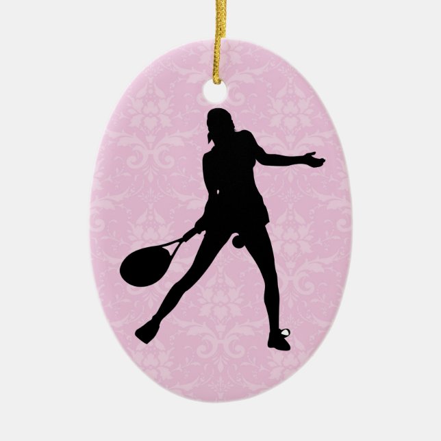Adorno De Cerámica Pink Damask Tennis Ornamet de Navidad para Chicas (Frente)