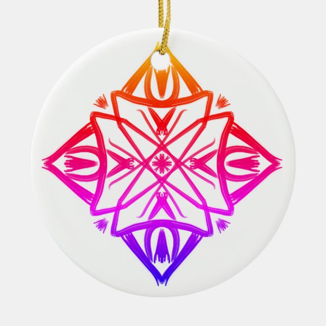 Adorno De Cerámica Pink Feathery Diamond Mandala #7 (Frente)