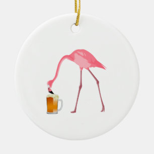 Adorno De Cerámica Pink Flamingo Beer Lover