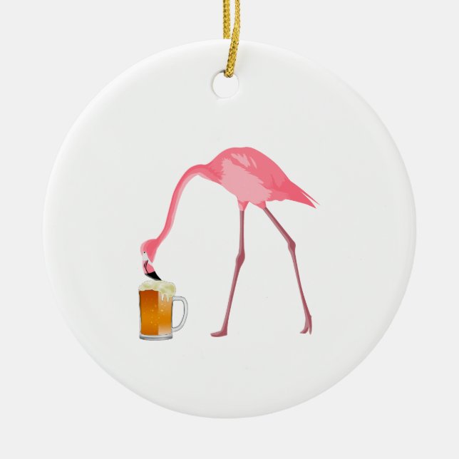 Adorno De Cerámica Pink Flamingo Beer Lover (Frente)