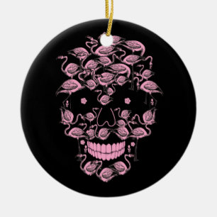 Adorno De Cerámica Pink Flamingo Skulls Flamingo Lover Halloween