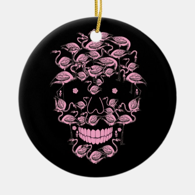 Adorno De Cerámica Pink Flamingo Skulls Flamingo Lover Halloween (Frente)