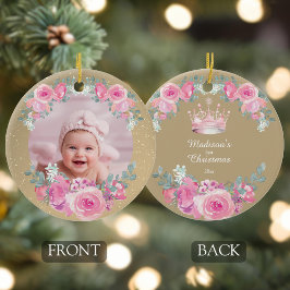 Adorno De Cerámica Pink Floral Baby Girl First Christmas