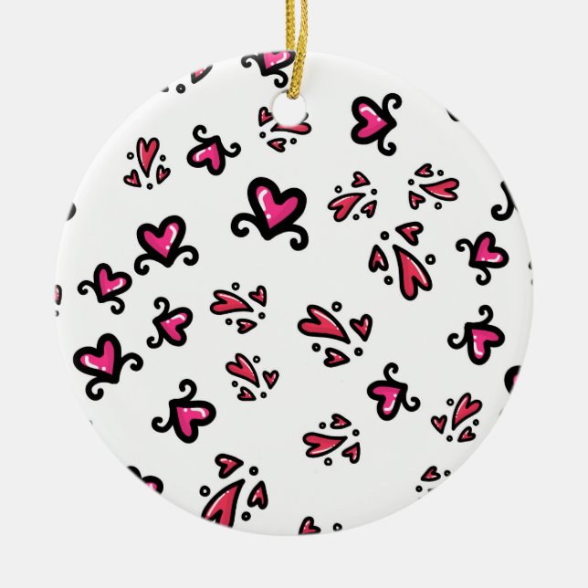 Adorno De Cerámica Pink Hearts Pattern – Cute Doodle Design (Frente)