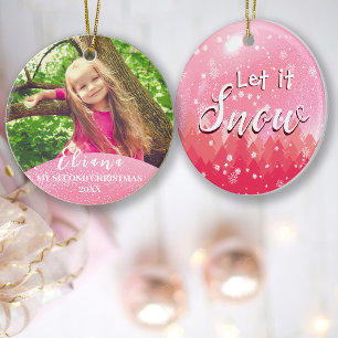 Adorno De Cerámica Pink Let it Snow Baby 2do Navidades Personalizado 