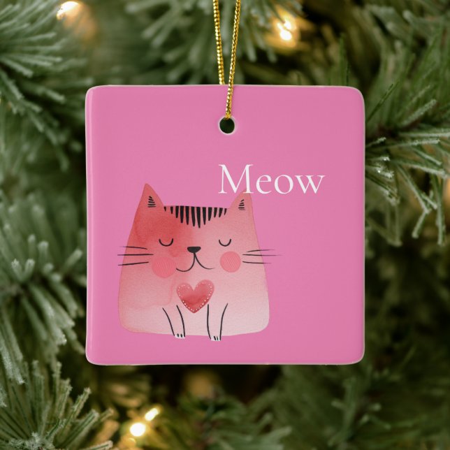 Adorno De Cerámica Pink Meow Cat (Árbol)