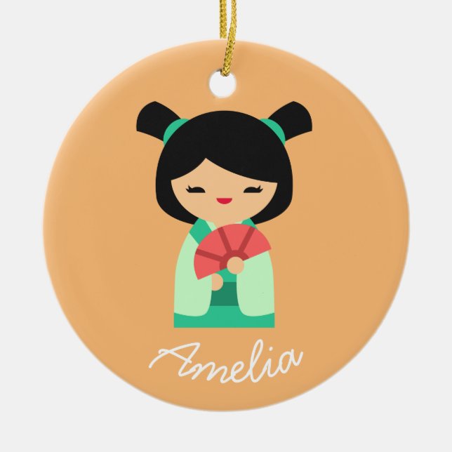 Adorno De Cerámica Pink peach aqua Kokeshi Japanese dolls (Frente)