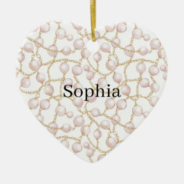 Adorno De Cerámica Pink Pearls Gold Chain  