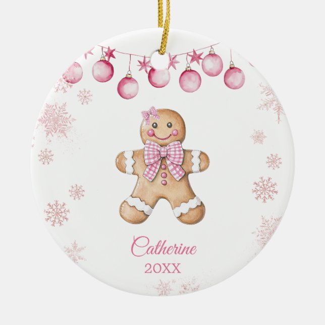 Adorno De Cerámica Pink Snowflake Girl Cookies Birthday  (Frente)