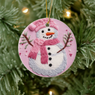 Adorno De Cerámica Pink Snowman