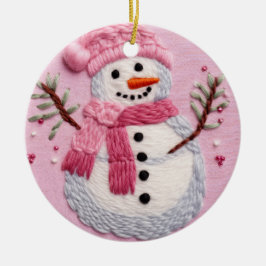 Adorno De Cerámica Pink Snowman