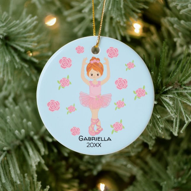 Adorno De Cerámica Pink Tutu Red Haired Ballerina Christmas (Árbol)