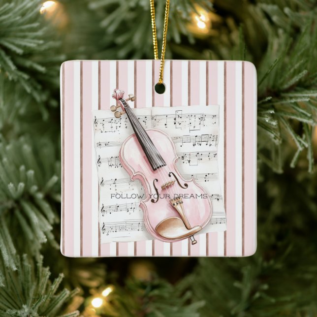 Adorno De Cerámica Pink Violin Music Sheet (Árbol)