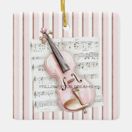 Adorno De Cerámica Pink Violin Music Sheet