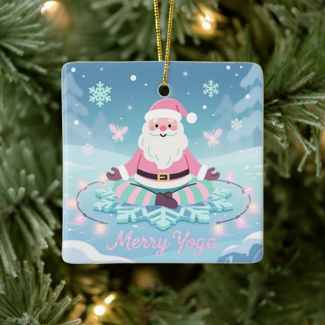 Adorno De Cerámica Pink Yoga Santa Meditation Christmas (Árbol)