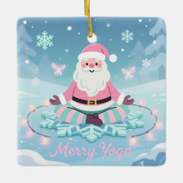 Adorno De Cerámica Pink Yoga Santa Meditation Christmas
