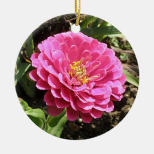 Adorno De Cerámica Pink Zinnia Personalizado Cumpleaños