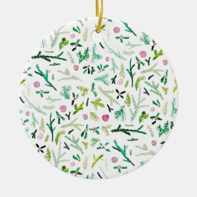 Adorno De Cerámica Pino, acebo y Sugarplums (Frente)